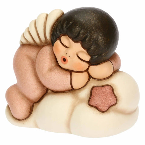 Angelo rosa in ceramica su nuvola