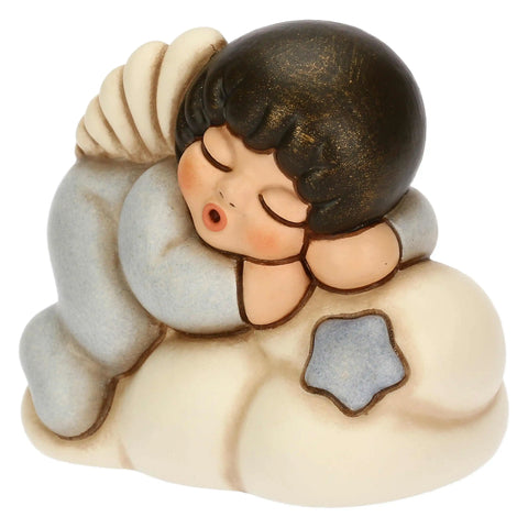 Angelo azzurro in ceramica su nuvola