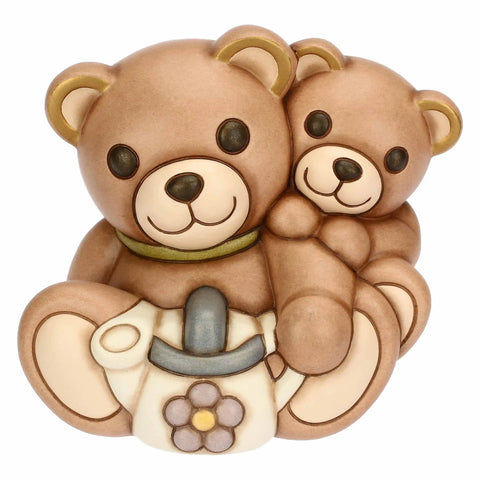 Coppia Teddy Primavera in ceramica con annaffiatoio