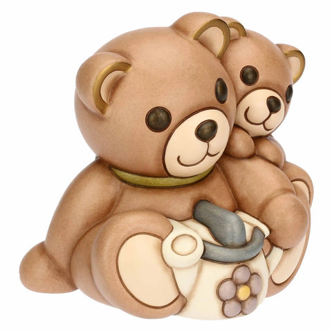 Coppia Teddy Primavera in ceramica con annaffiatoio