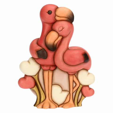 Coppia fenicotteri in ceramica con cuori, maxi