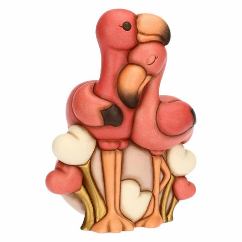 Coppia fenicotteri in ceramica con cuori, maxi