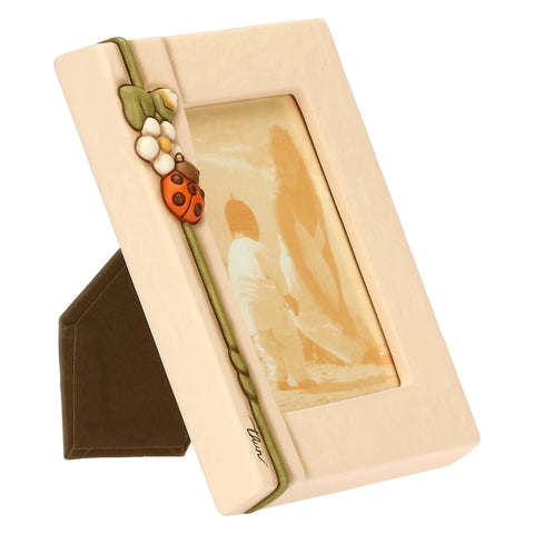 Portafoto in ceramica con coccinella e fiori