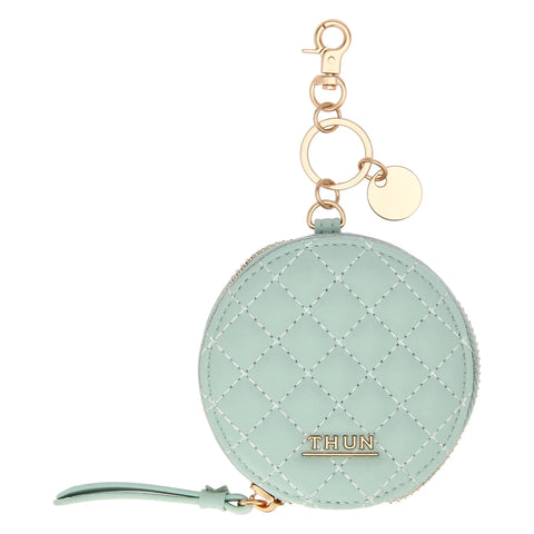 Portachiavi rotondo con zip in ecopelle, verde