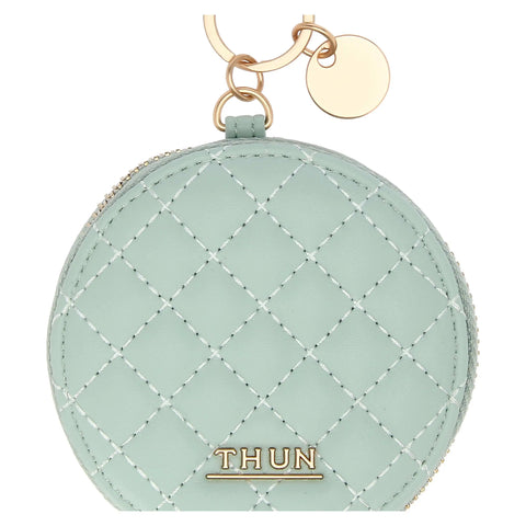 Portachiavi rotondo con zip in ecopelle, verde