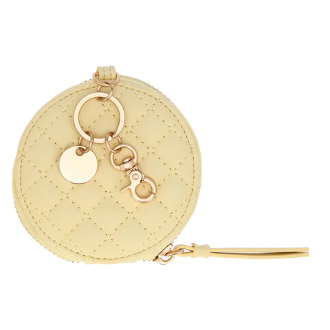 Portachiavi rotondo con zip in ecopelle, giallo