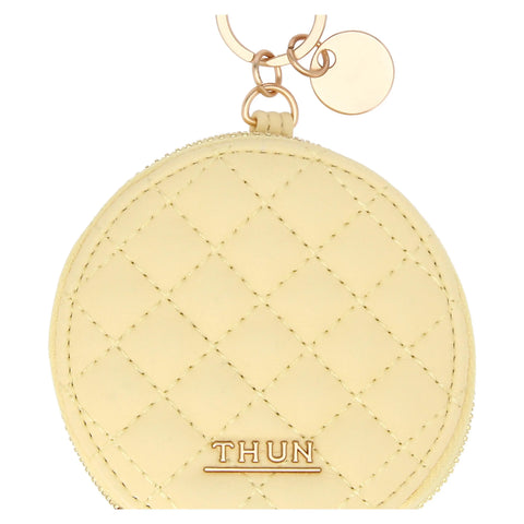 Portachiavi rotondo con zip in ecopelle, giallo