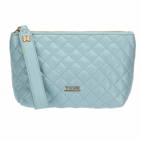 Pochette in ecopelle trapuntata, azzurra