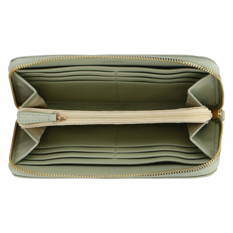 Portafoglio con chiusura zip in ecopelle, verde