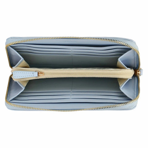 Portafoglio con chiusura zip in ecopelle, azzurro