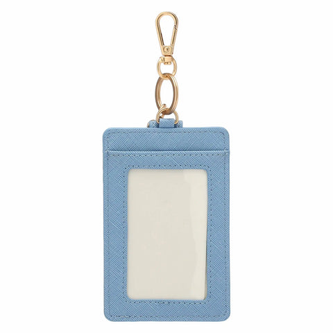 Porta carte con gancio in ecopelle, azzurro