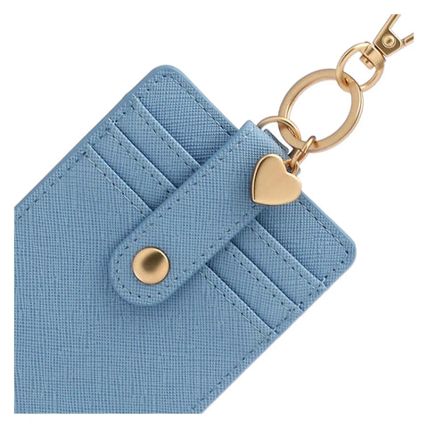 Porta carte con gancio in ecopelle, azzurro