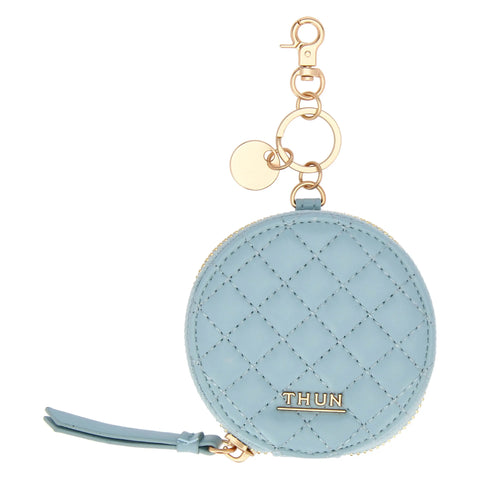 Portachiavi rotondo con zip in ecopelle, azzurro