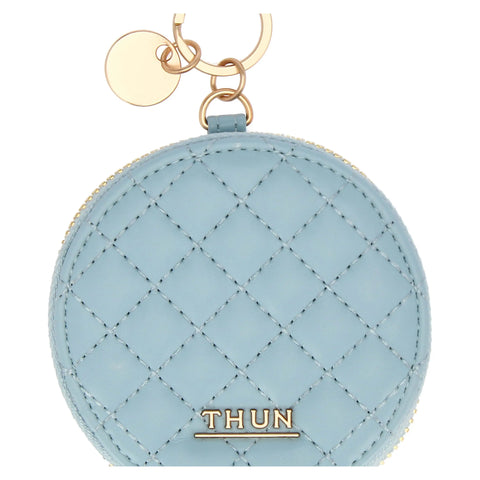 Portachiavi rotondo con zip in ecopelle, azzurro