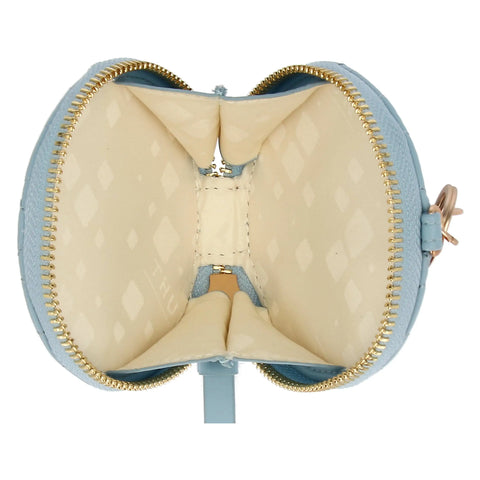 Portachiavi rotondo con zip in ecopelle, azzurro
