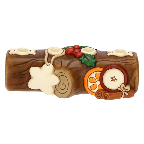 Portacandele natalizio tronchetto in ceramica