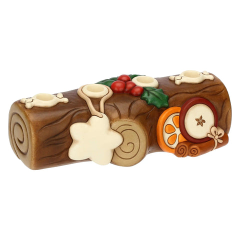 Portacandele natalizio tronchetto in ceramica