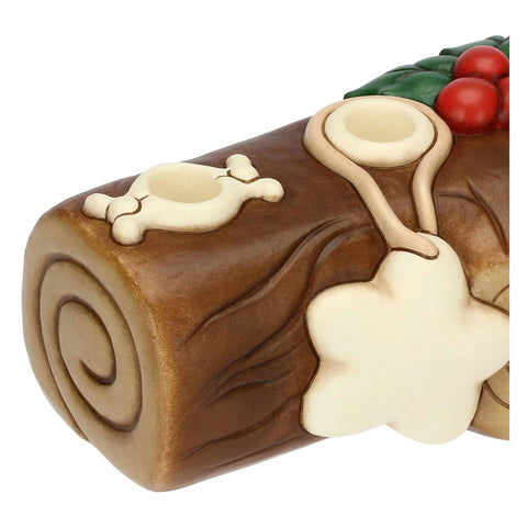 Portacandele natalizio tronchetto in ceramica