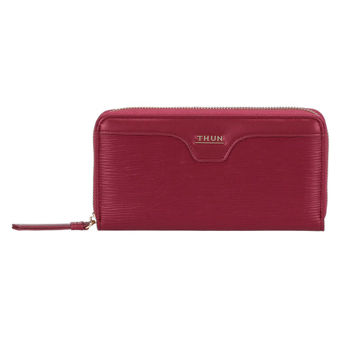 Portafoglio con chiusura zip in ecopelle, cherry