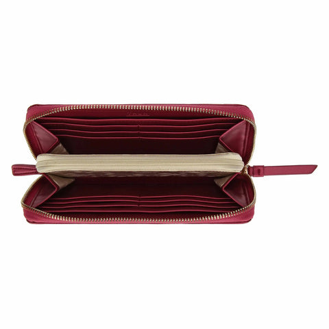 Portafoglio con chiusura zip in ecopelle, cherry