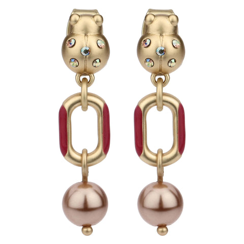 Orecchini chunky con coccinella e perla