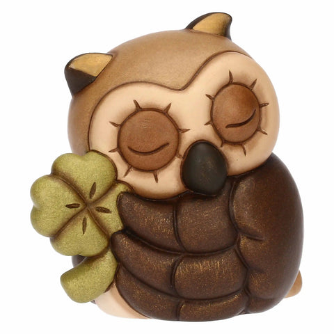 Gufo Lucky con quadrifoglio in ceramica, piccolo