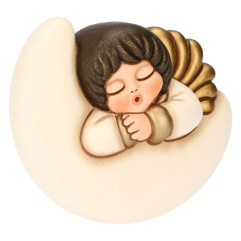 Angelo da parete su luna in ceramica, piccolo Thun