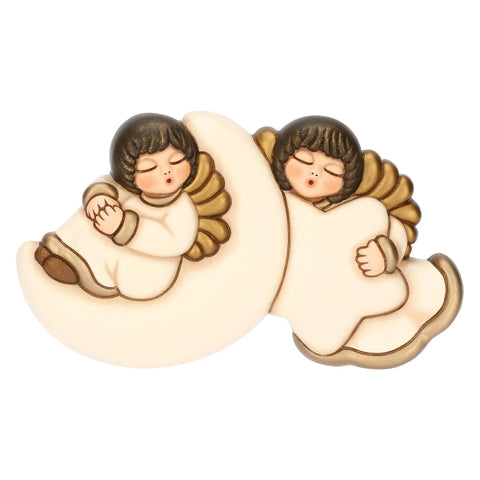 Coppia angeli da parete con luna e stella in ceramica Thun