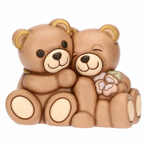 Coppia Teddy primavera in ceramica con fiore Thun