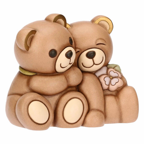 Coppia Teddy primavera in ceramica con fiore Thun