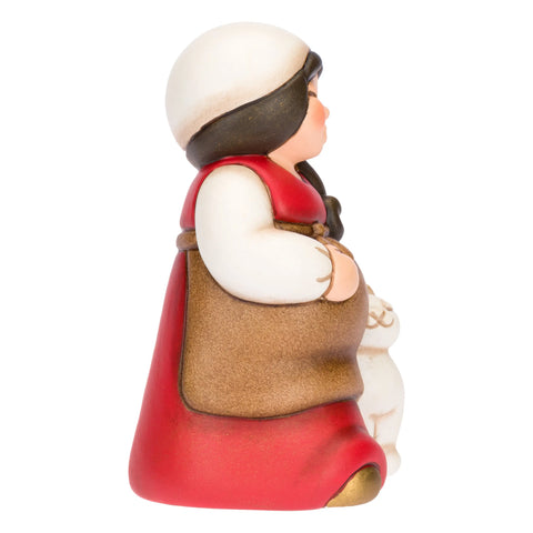 Donna in dolce attesa in ceramica Presepe Classico, Rosso Thun