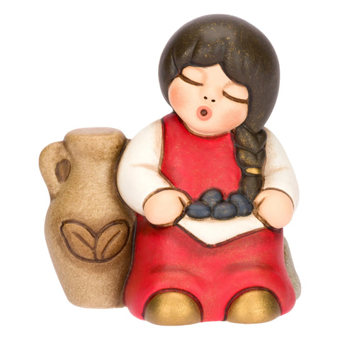 Bimba con olive in ceramica Presepe Classico, Rosso Thun