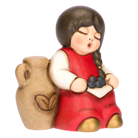Bimba con olive in ceramica Presepe Classico, Rosso Thun