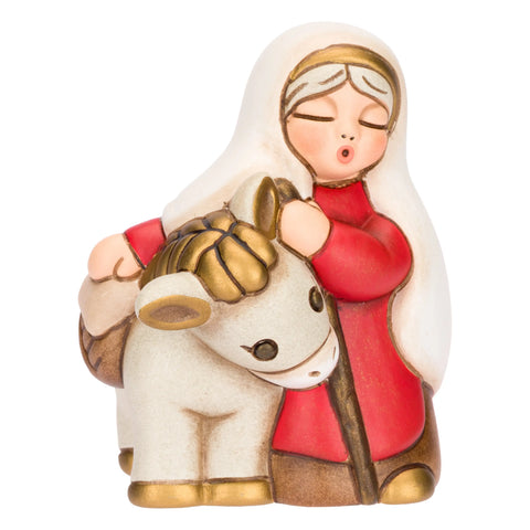 Nonna con asino in ceramica Presepe Classico, Rosso Thun