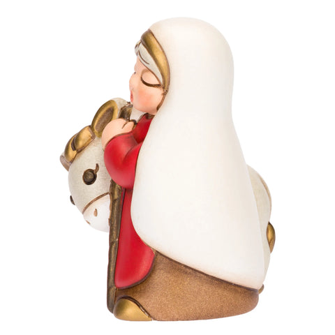 Nonna con asino in ceramica Presepe Classico, Rosso Thun