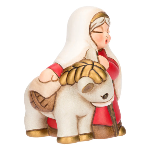 Nonna con asino in ceramica Presepe Classico, Rosso Thun