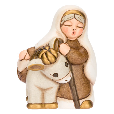 Nonna con asino in ceramica Presepe Classico, Bianco Thun
