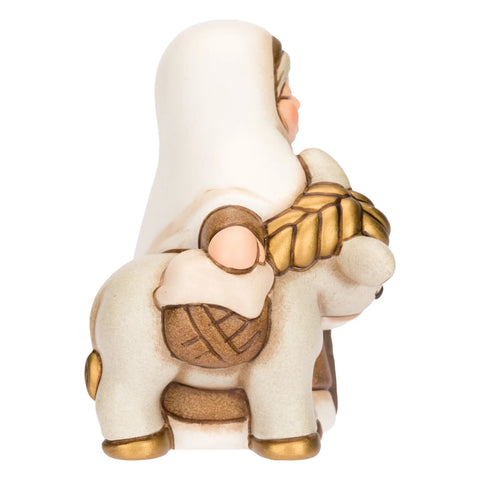 Nonna con asino in ceramica Presepe Classico, Bianco Thun