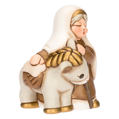Nonna con asino in ceramica Presepe Classico, Bianco Thun