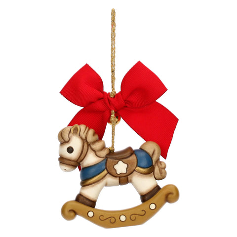 Addobbo natalizio cavallo a dondolo in ceramica, maxi Thun