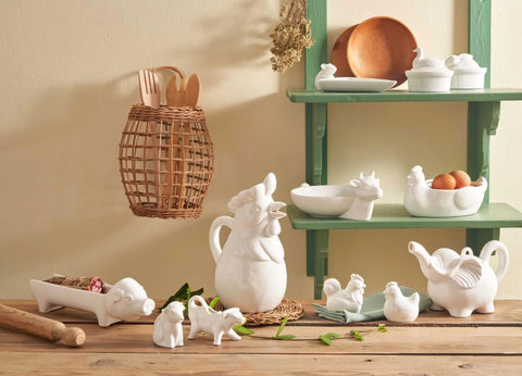 Set Sale E Pepe Gallo Gallina Fattoria La Porcellana bianca