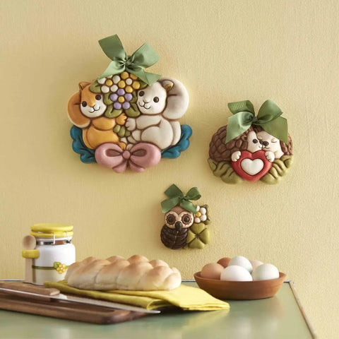 Formella gufo con quadrifoglio portafortuna piccolo