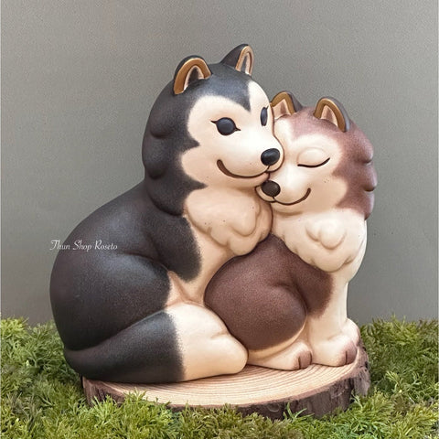 Coppia husky Polo e Alaska in ceramica