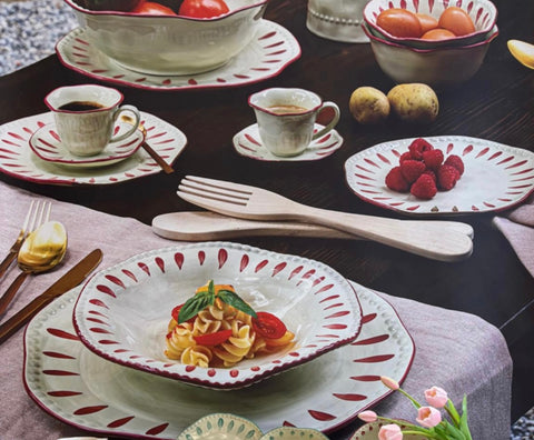 Servizio piatti domitilla-18 pz-magenta-gres-rose e tulipani