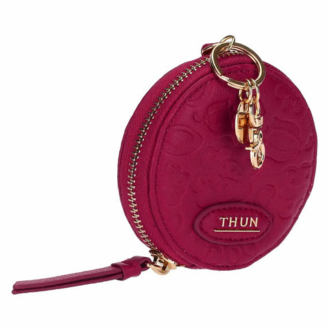 Portachiavi rotondo con zip in ecopelle bordeaux Sempre con me