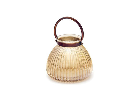 PORTA TEALIGHT VETRO C/MANICO METAL CM 19X17 ANTIQUE GOLD