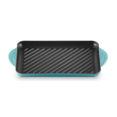 Grill rettangolare Tradition in ghisa vetrificata blu caribe 32 cm
