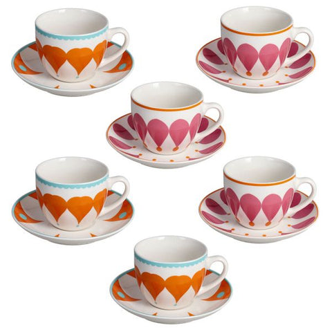 Confezione 6 Tazze The con piatto Madame New Bone China Multicolor Tognana