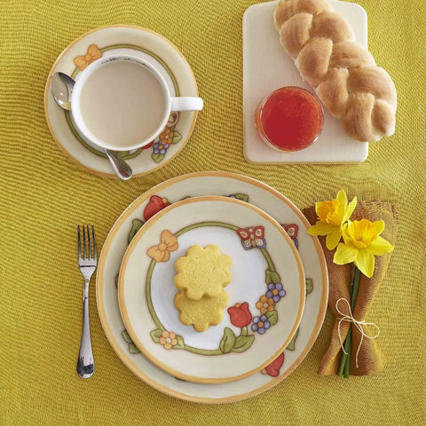 Set 6 piatti in porcellana con bordo floreale