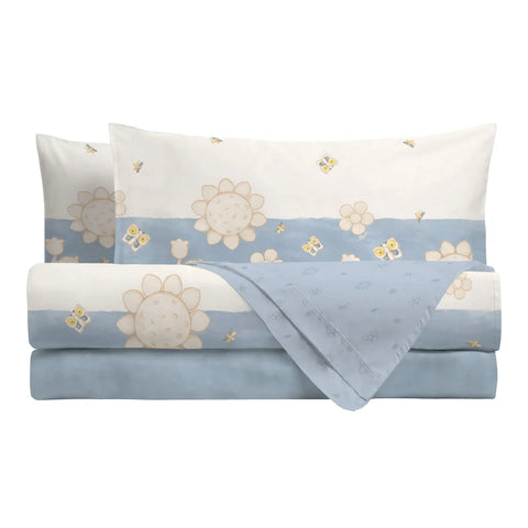 THUN® Parure Copripiumino Matrimoniale in Cotone Elegance Azzurro